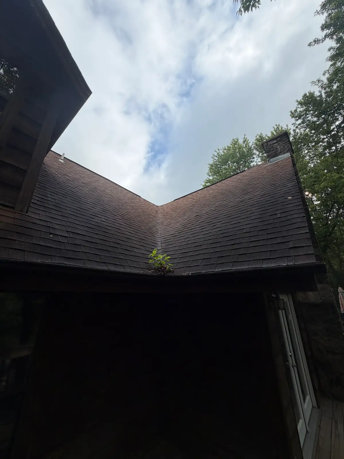 Insured roof soft washing completed on an Arkansas home courtyard